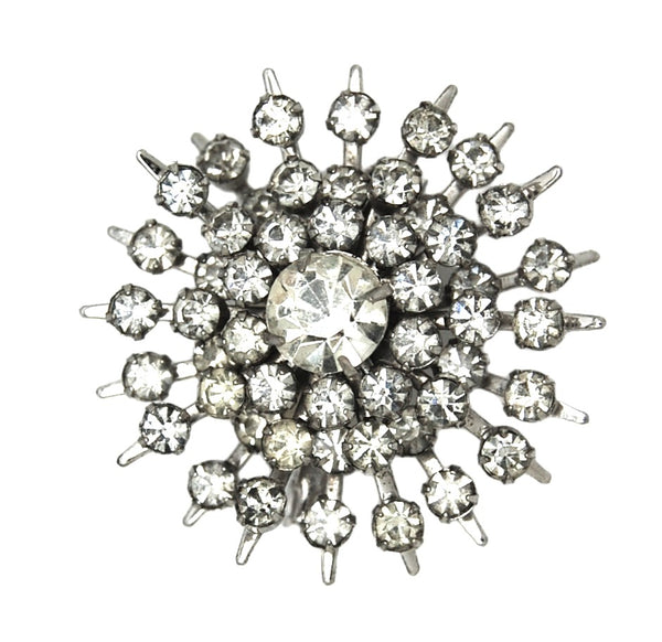 Beau Silver-Tone Starburst Snowflake Rhinestones Vintage Figural Brooch