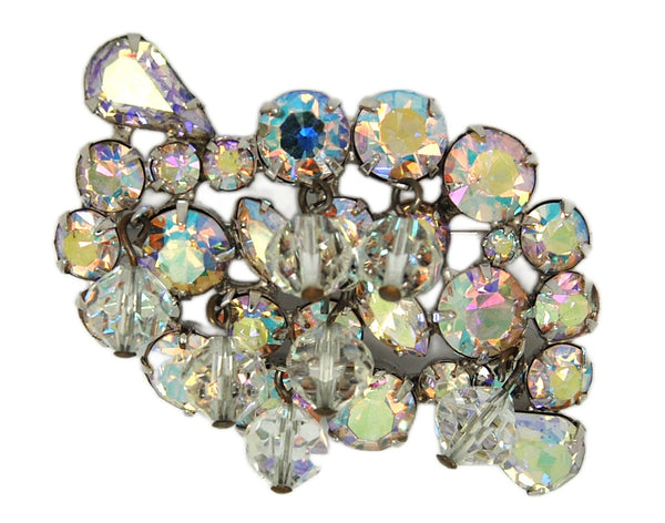 Weiss Aurora Borealis Sparkling Dangling Rhodium Vintage Brooch