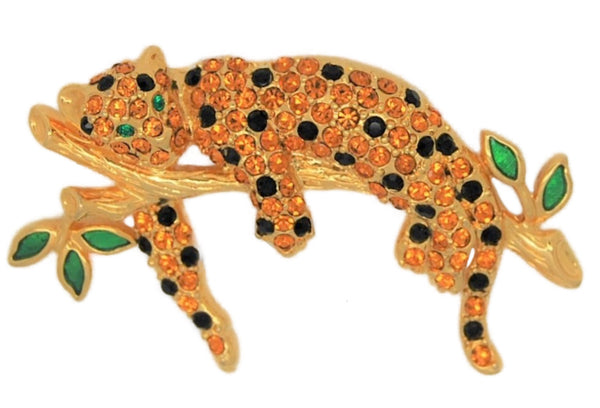 Trifari Sleepy Leopard on Branch Vintage Figural Costume Brooch