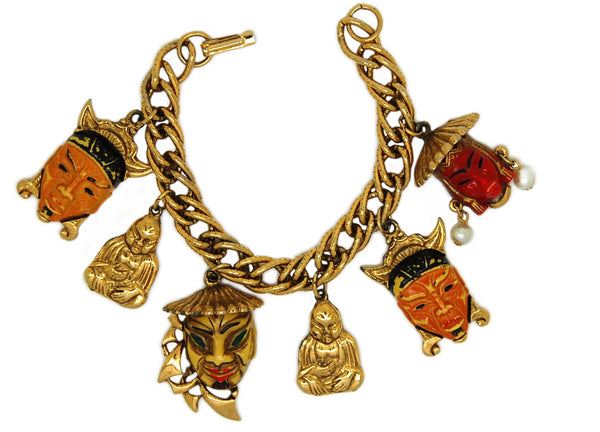 Coro Gods Warrior Wisemen Buddha Charm Vintage Figural Bracelet