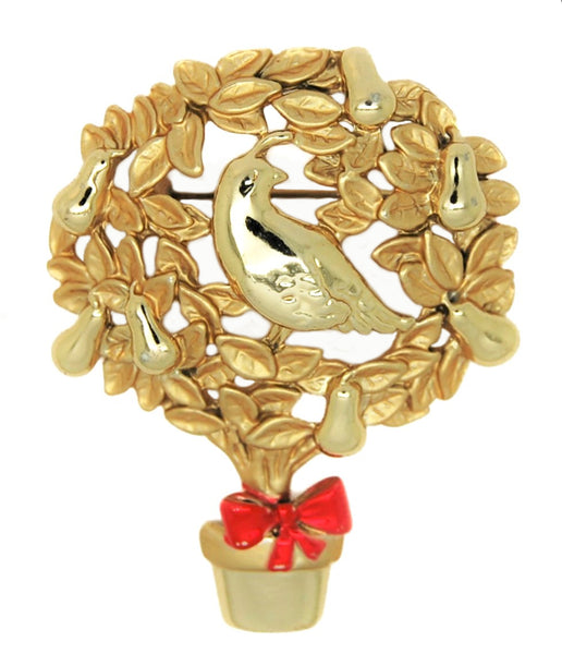 AJC Topiary Partridge Pear Christmas Holiday Vintage Figural Brooch
