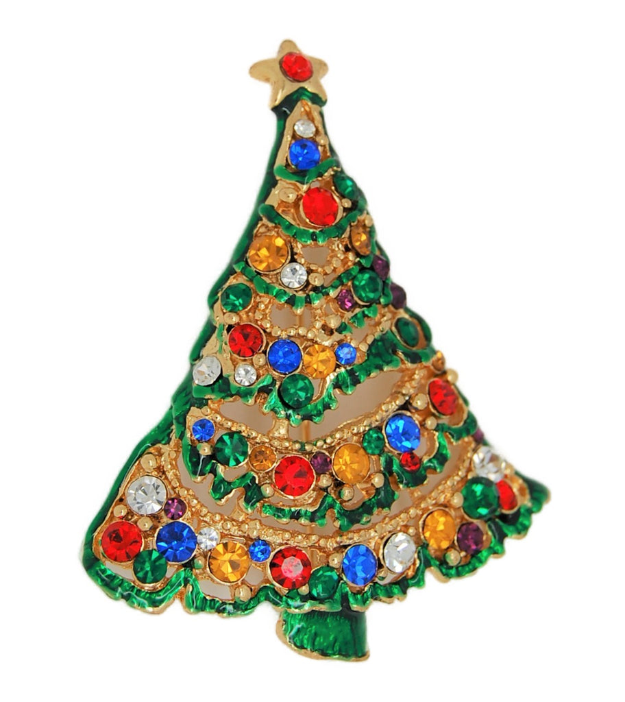 Green & Gold Garland Christmas Holiday Tree Figural Pin Brooch