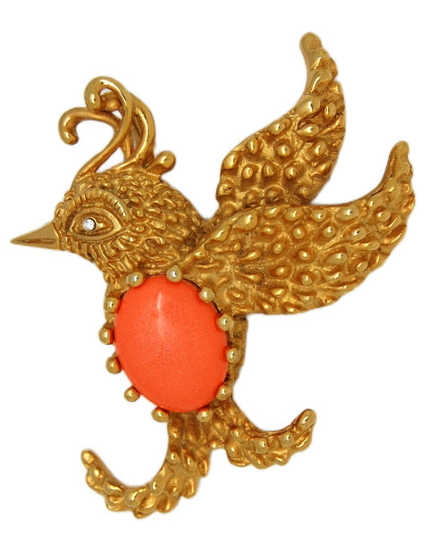 Erwin Pearl Gold Plate Orange Belly Bird Vintage Figural Brooch