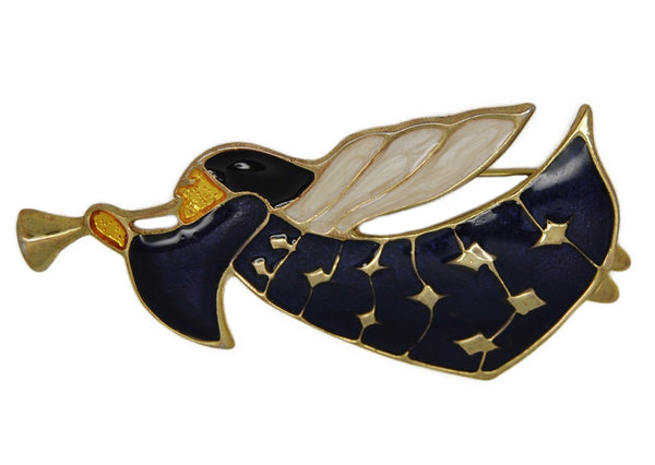 Christmas Holiday Flying Angel Horn Vintage Figural Pin Brooch
