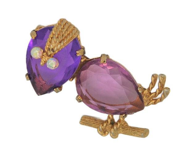 Crow in Purple Vintage Costume Figural Pin Brooch