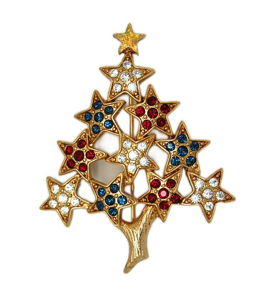 Kirks Folly Stacked Stars Figural Christmas Tree Vintage Figural Brooch