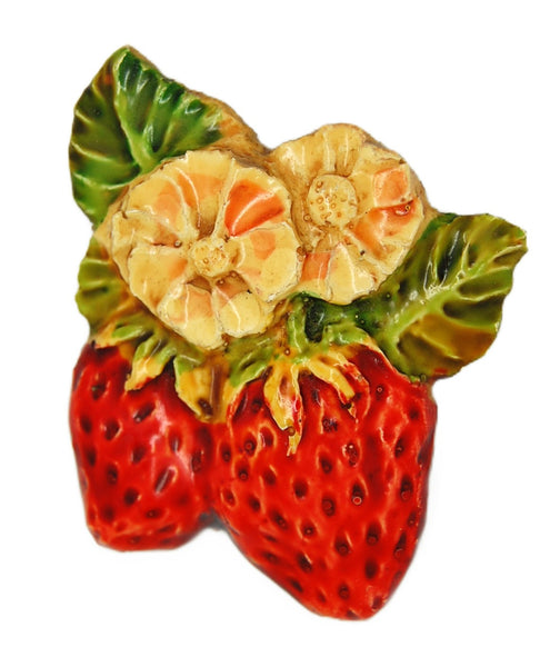 Western Germany Strawberry Mold Hand-Painted Resin Vintage Figural Brooch