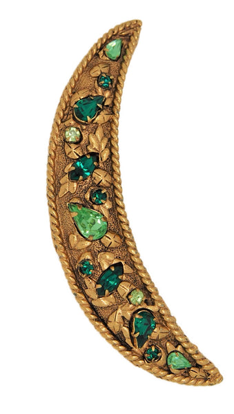1940s Sliver Moon Gold Plate Rhinestones Vintage Figural Brooch