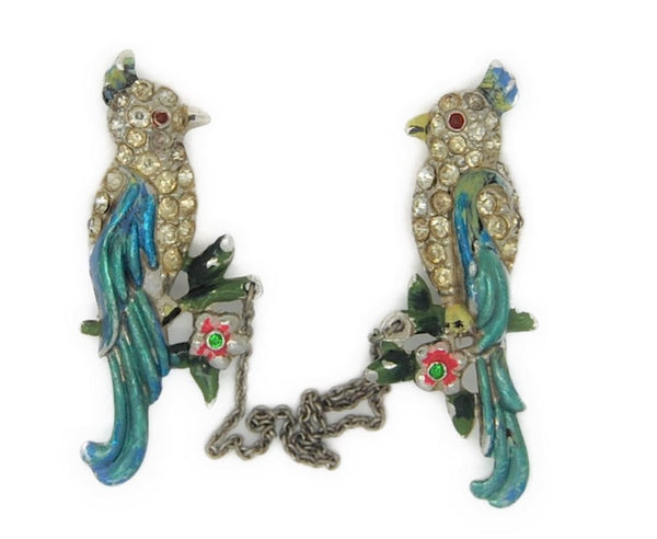 Coro Calopsitta Parrot Chatelaine Vintage Figural Costume Brooch Set
