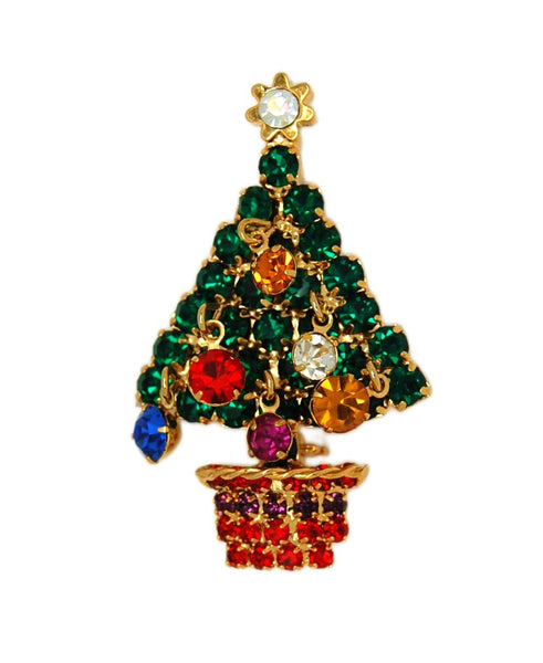 Kirks Folly Christmas Colored Dangle Ornaments Rhinestones Tree Vintage Figural Brooch