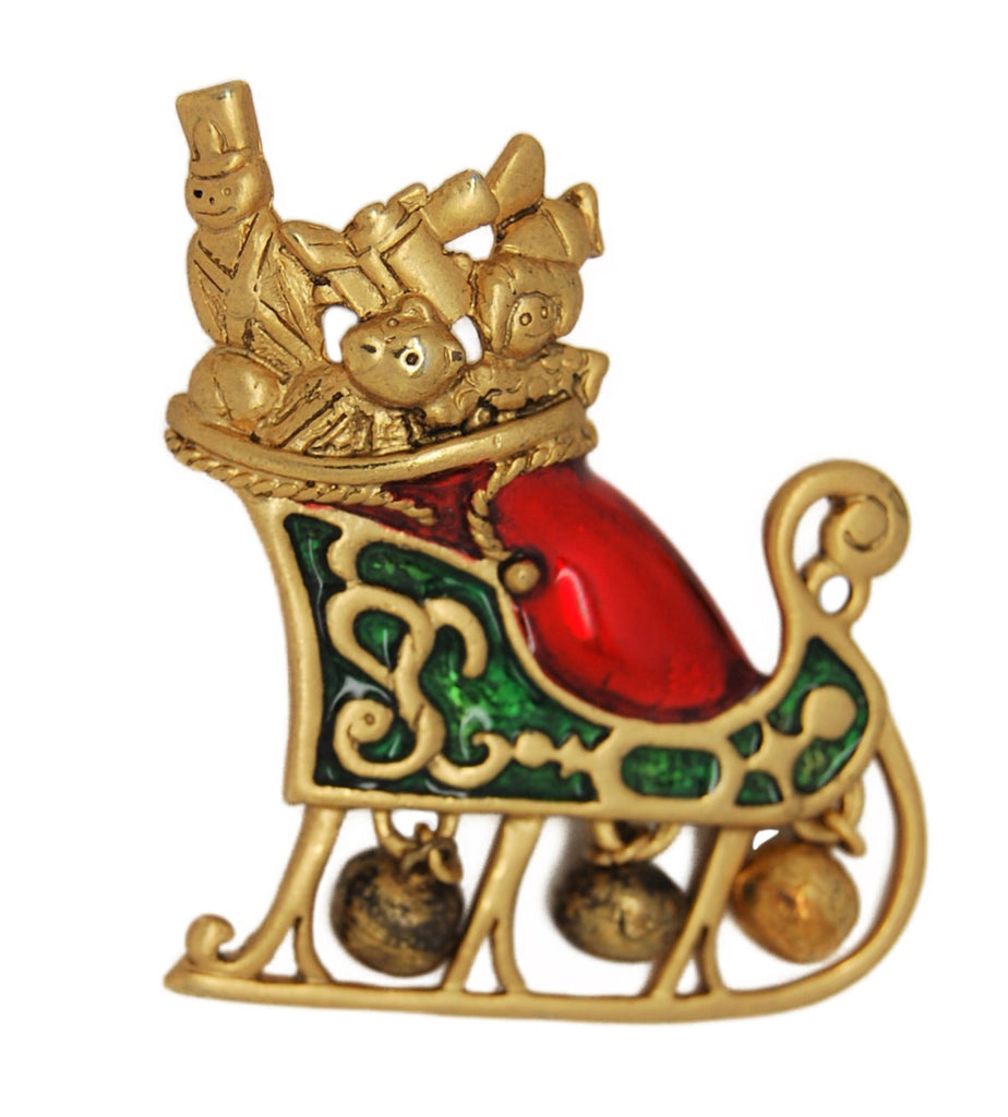 Danecraft Holiday Santa Sleigh Vintage Figural Pin Brooch