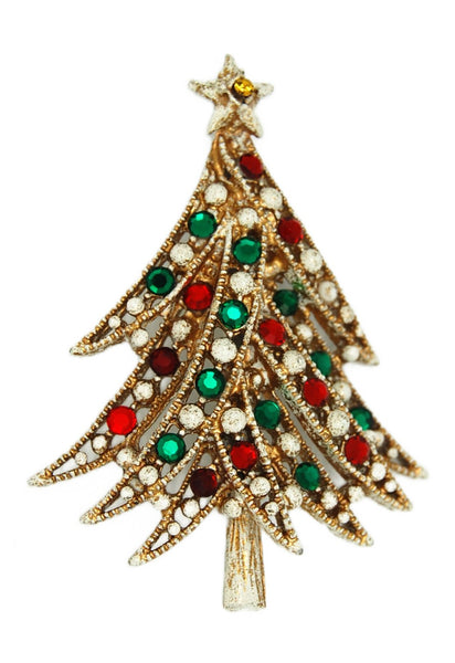 Hollycraft Flocked Classic Christmas Tree Vintage Figural Costume Brooch