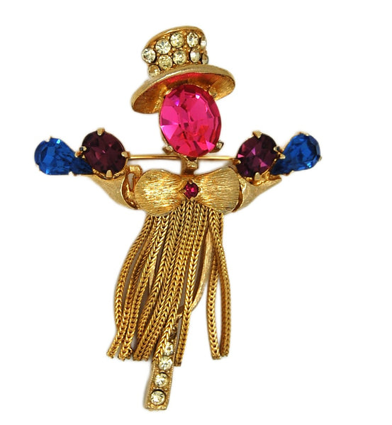Corocraft Dangling Chains Bow Tie Scarecrow Vintage Figural Brooch