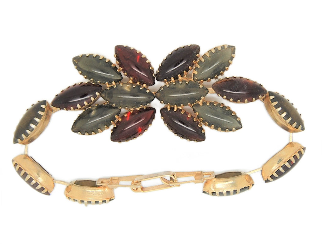 D&E Dog Tooth Ruby & Emerald Gold Tone Vintage Bracelet