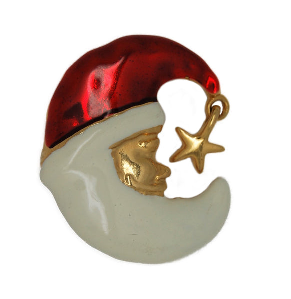 Shining Enamel Santa Dangling Star Vintage Figural Pin Brooch