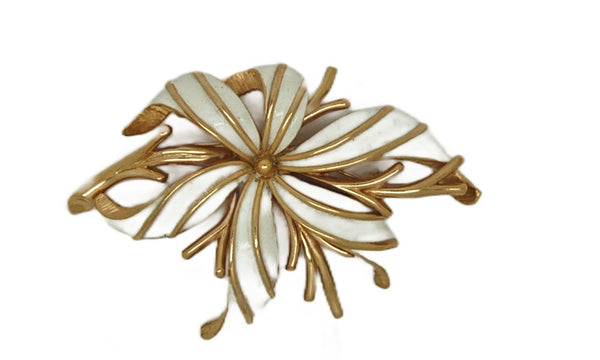Trifari White Floral Branch 1960s Vintage Figural Pin Brooch