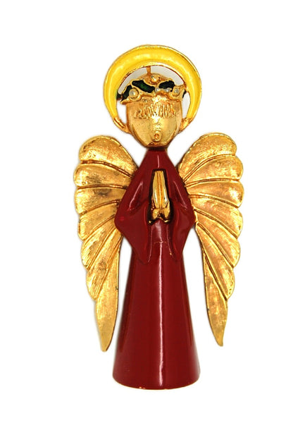 ART Angel Holiday Holly Cherub Christmas Vintage Figural Pin Brooch - 1960s