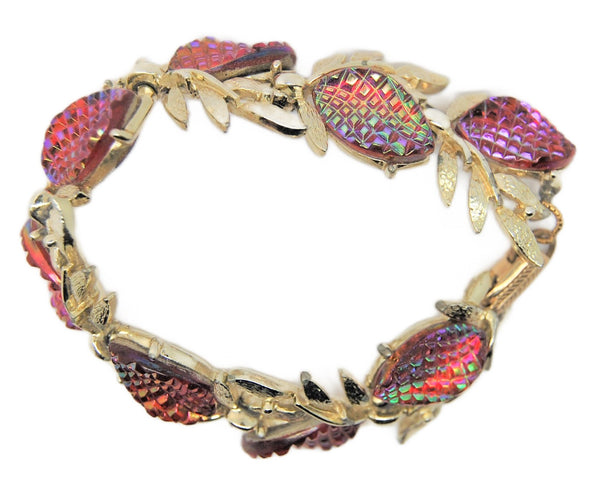 Coro Ruby Waffle Berries Vintage Figural Bracelet