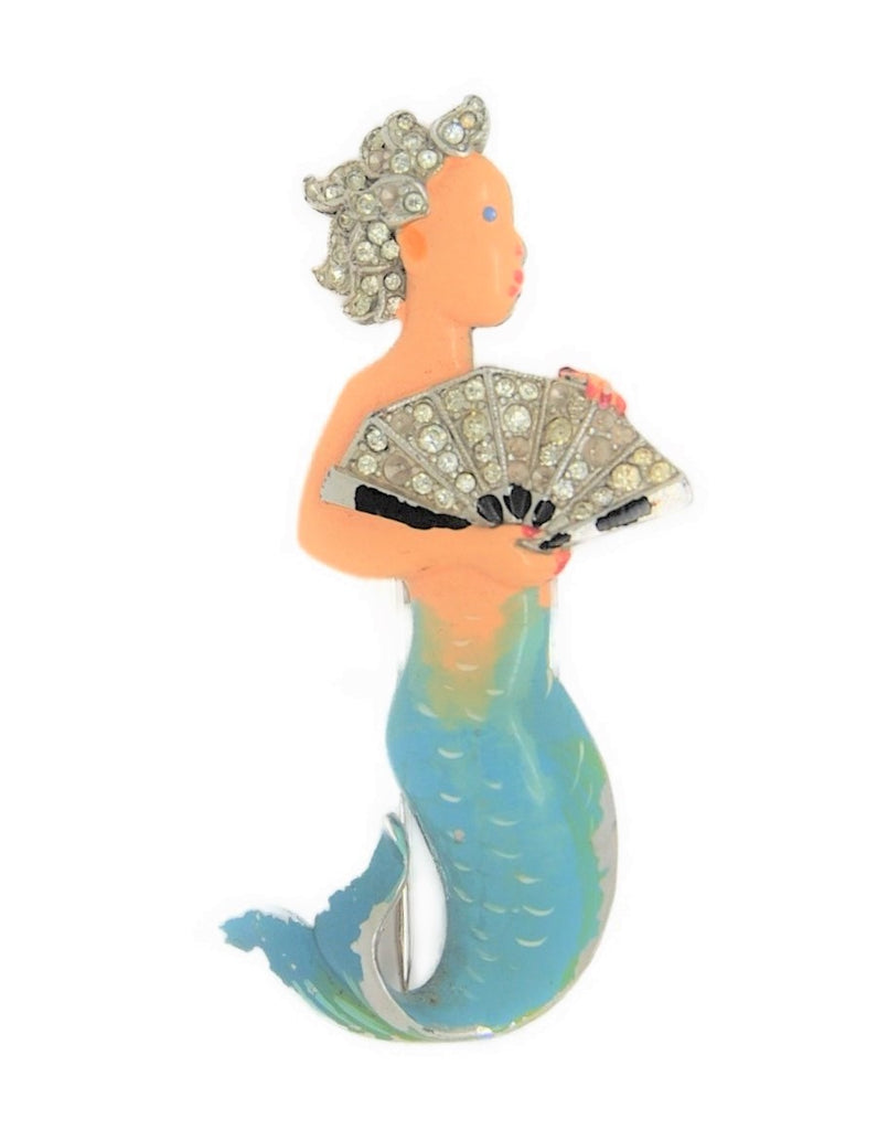 Trifari J Wuyts Mermaid with Fan Vintage Figural Fur Clip Brooch