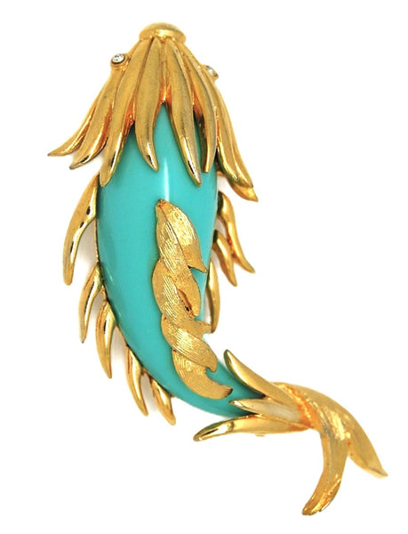 Carnegie Swimming Carp Blue Lucite Vintage Figural Brooch