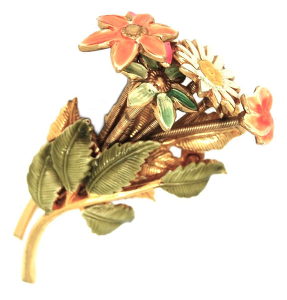 Castlecliff Spring Time Gold Plate Floral Trembler Vintage Figural Brooch