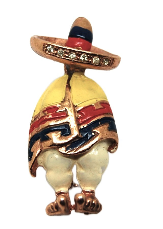 Boucher Mexican Barefoot Man Gold Plated Enamel Figural Pin Brooch Restrike