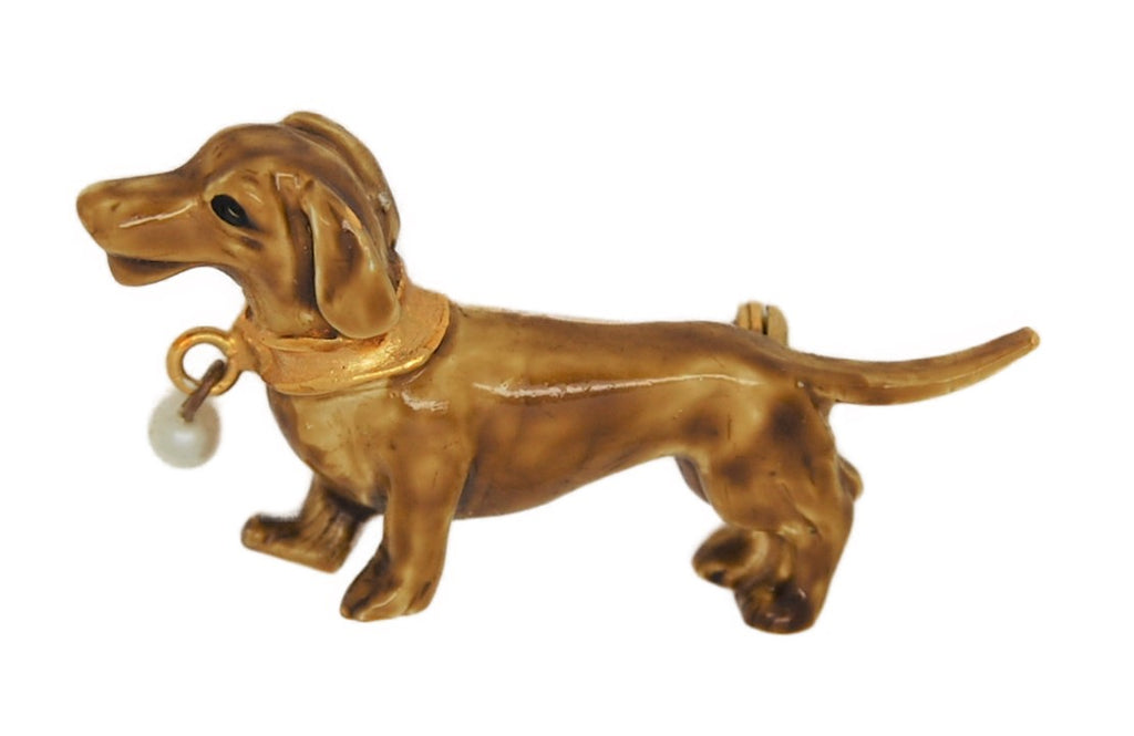 Original by Robert Enamel Doxie Dog Vintage Figural Costume Brooch