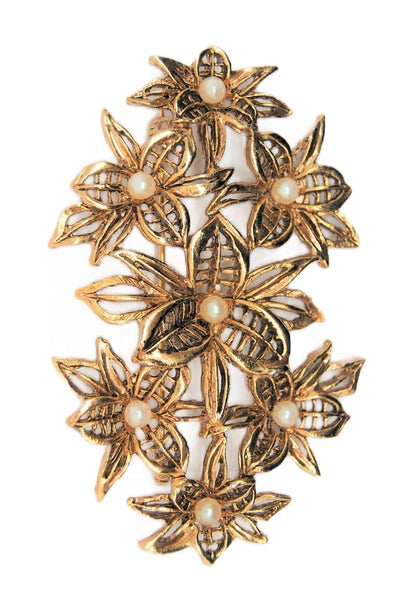 D'Orlan Blooms Floral Spring Time Blossoms & Pearls Vintage Figural Brooch