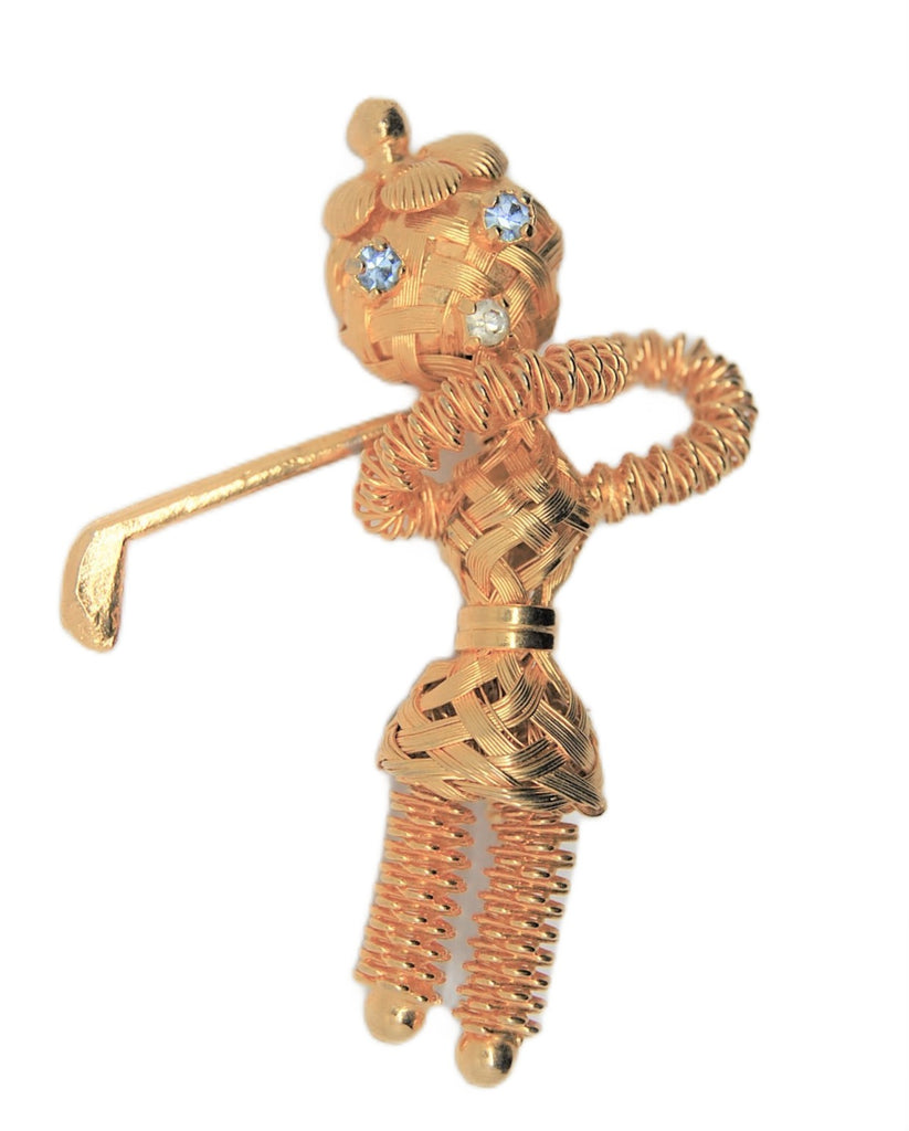 Eisenberg Woven Wire Golfing Lady Vintage Costume Figural Brooch