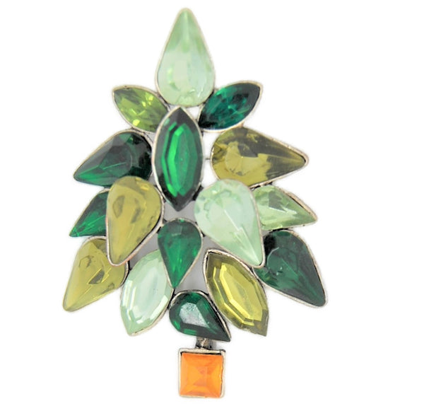 Gorgeous Greens Christmas Holiday Tree Vintage Figural Brooch