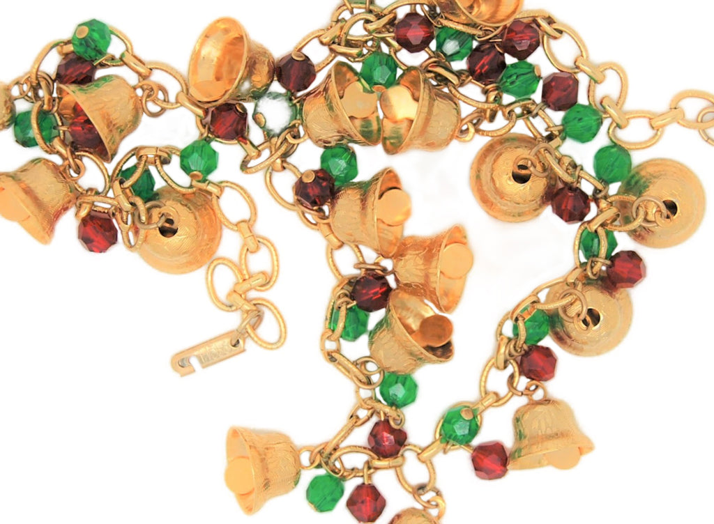 Hobe Christmas String of Bells Dangling Crystals Vintage Necklace