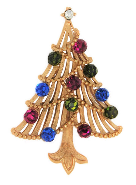 Trifari Christmas Open Rhinestone Tree Vintage Figural Pin Brooch - Mint