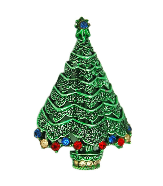 Corel Green Enamel Christmas Tree Vintage Figural Brooch