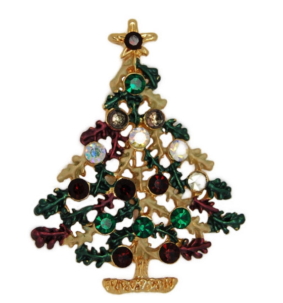 Weiss Vintage Branchy Rhinestone Christmas Tree Figural Pin Brooch