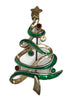 LIA Green Swirling Enamel Silver Tone Christmas Tree Vintage Figural Brooch