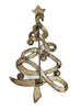 LIA Green Swirling Enamel Silver Tone Christmas Tree Vintage Figural Brooch