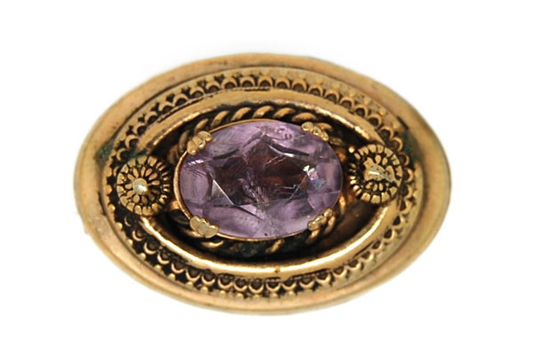 Amethyst Gold Plated Victorian Semi-Mourning Vintage Figural Pin Brooch