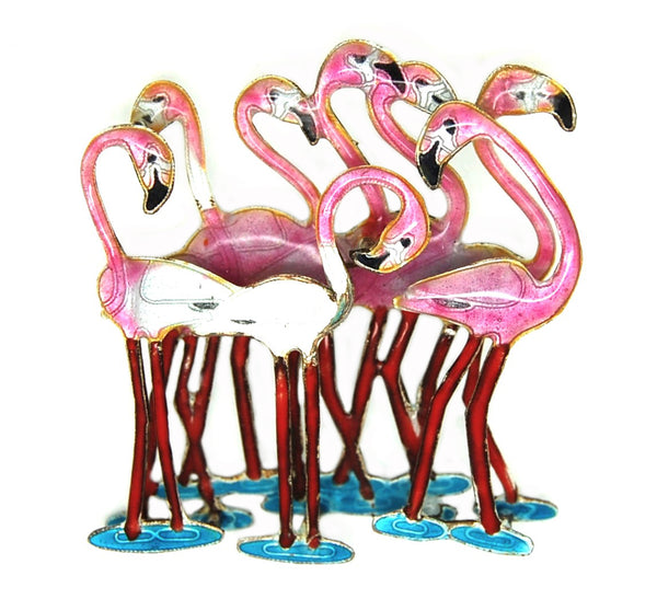 Vintage Dimensional Flamboyance of Flamingos Figural Brooch