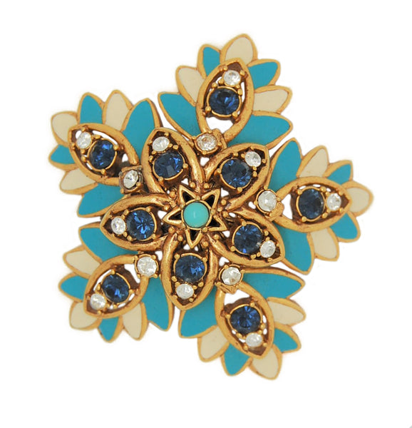 Joan Rivers Blue & Cream Sapphire Rhinestones Vintage Figural Pin Brooch