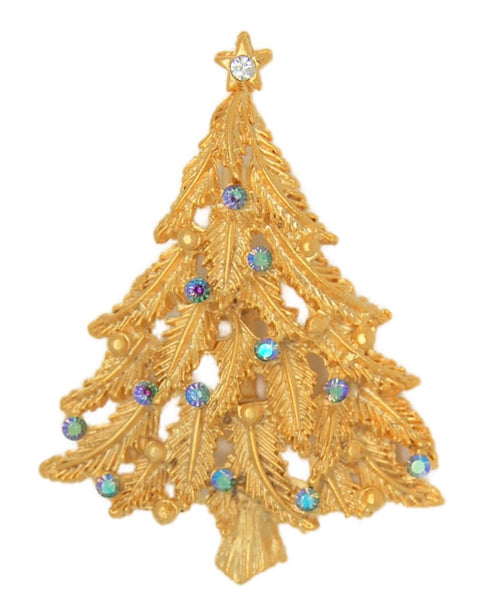 JJ AB Purples & Blues Christmas Tree Vintage Figural Costume Brooch