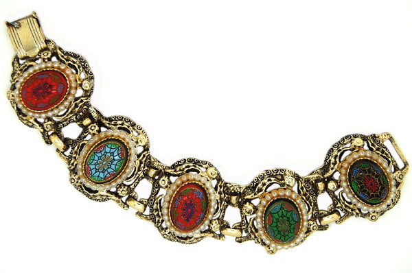 Celebrity Moroccan Matrix Pressed Cabochon Pearl Vintage Costume Bracelet