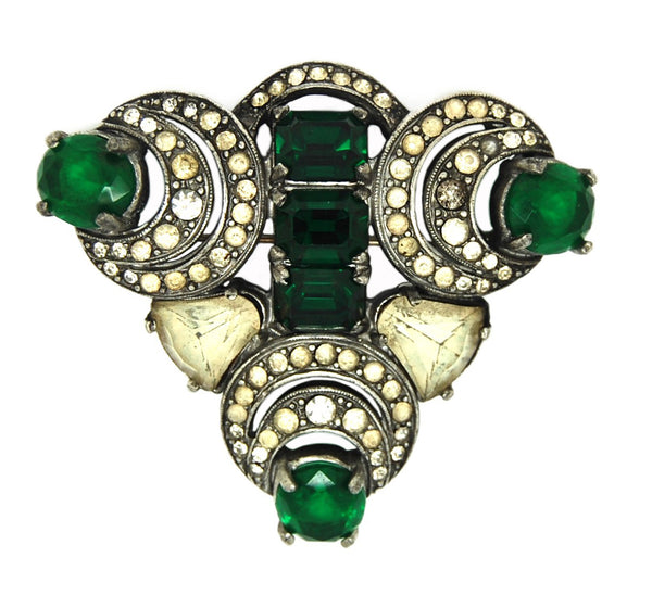 Eisenberg Gorgeous Triple Petal Emerald & Ice Vintage Figural Brooch