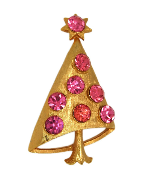 Mylu Asymmetric Pink Headlight Christmas Tree Vintage Figural Brooch
