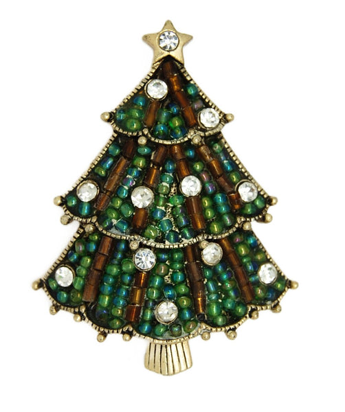 Liz Claiborne LC Beaded Holiday Christmas Tree Vintage Figural Pin Brooch