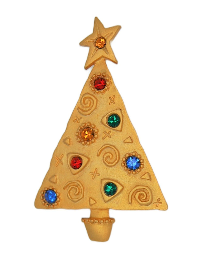 JJ Gold Tone Squiggle Christmas Tree Vintage Figural Costume Brooch