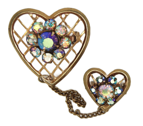 Longcraft Double Lattice Hearts Chatelaine Whimsy Vintage Figural Brooch Set