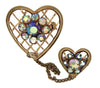 Longcraft Double Lattice Hearts Chatelaine Whimsy Vintage Figural Brooch Set