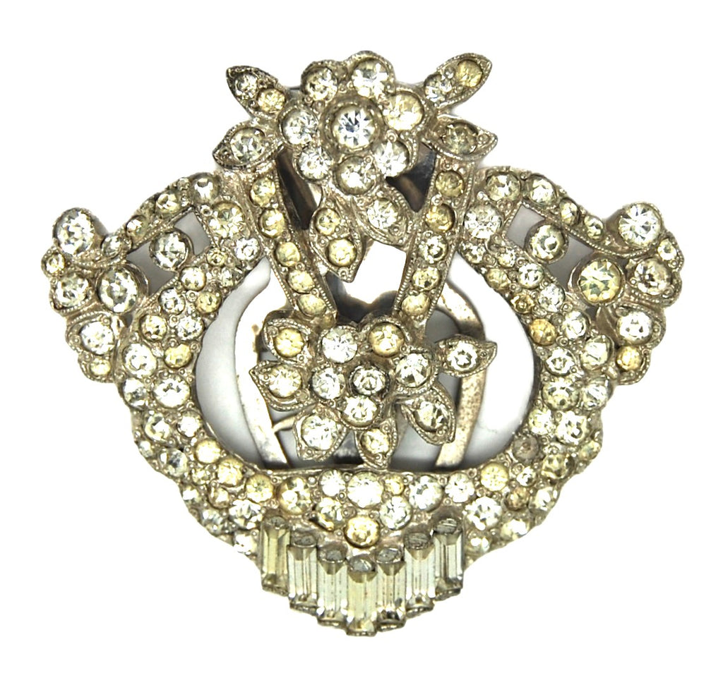 Art Deco Rhinestone Ornate 1920s Dress Clip Figural Costume Brooch