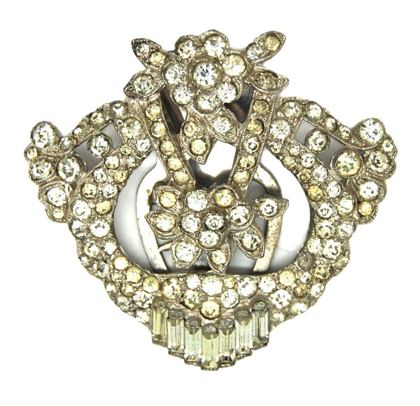 Art Deco Rhinestone Ornate 1920s Dress Clip Figural Costume Brooch