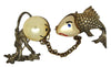 Angler VS Fish Pearlyhead Chatelaine Vintage Figural Pin Brooch Set 1930s